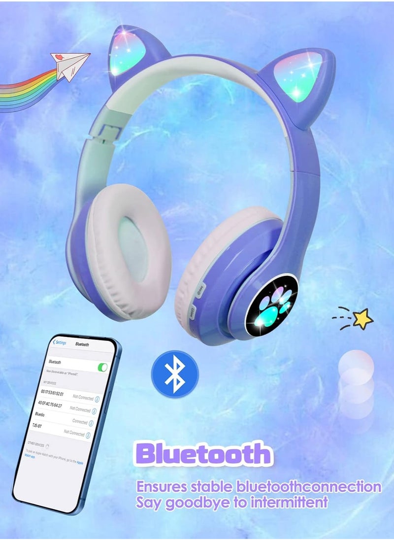 ماركة غير محددة - سماعة رأس لاسلكية بتصميم أذن قطة – Bluetooth 5.0 – قابلة للطي مع أضواء LED فلاش – صوت عالي الجودة وأناقة شبابية - Image 1