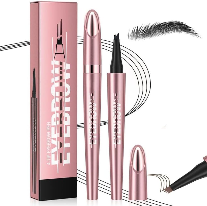 2025 New Waterproof Eyebrow Pen, 3D Microblading Eyebrow Pencil, Long-Lasting Eye Brow Pencil, 4-Fork-Tip Magic Eyebrow Pen, Create Natural Hair-Like Eyebrows (Black) - Image 1