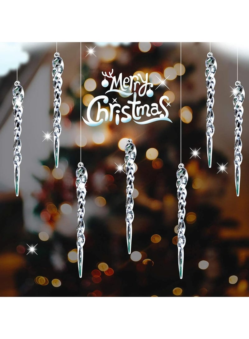 24 Pieces Icicle Ornaments Clear Twisted Icicles Acrylic White Artificial Winter Hanging Decorations Home Holiday Decorations - Image 1