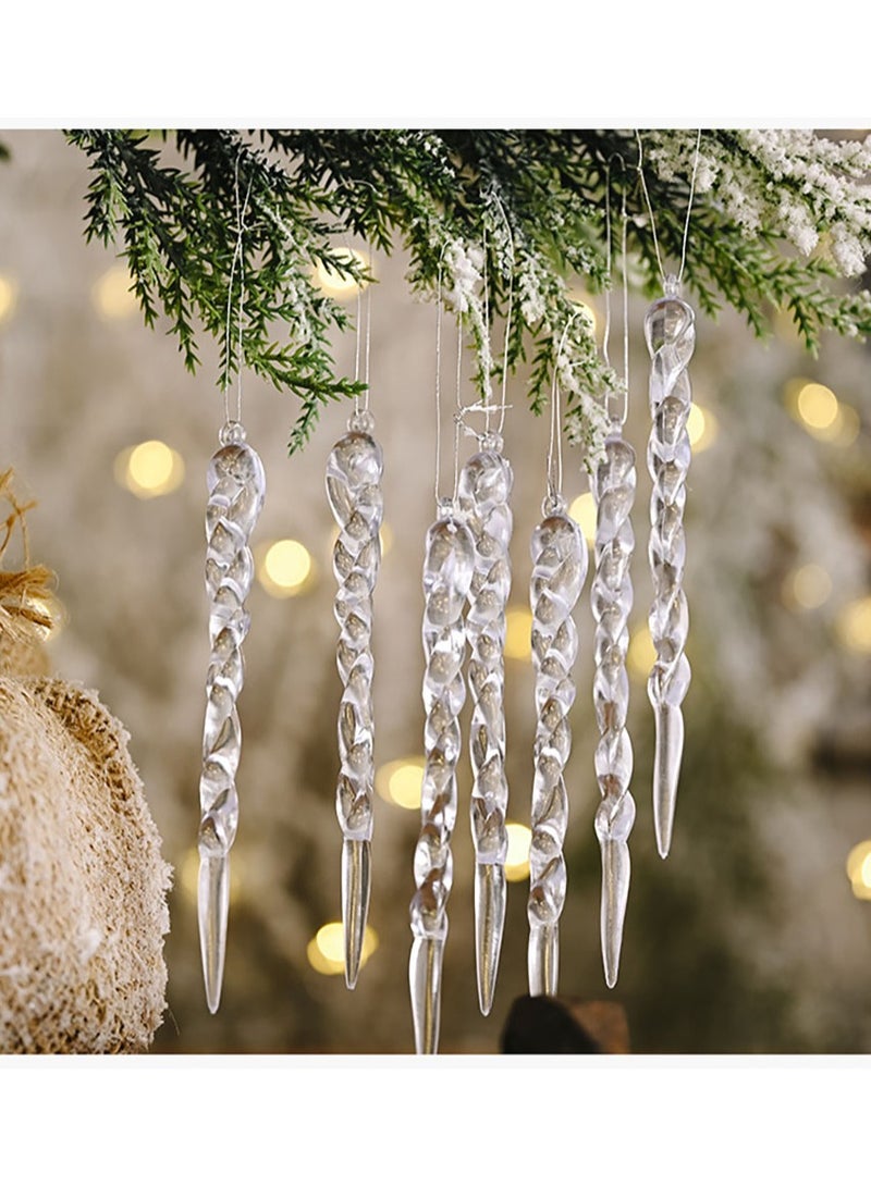 24 Pieces Icicle Ornaments Clear Twisted Icicles Acrylic White Artificial Winter Hanging Decorations Home Holiday Decorations - Image 2