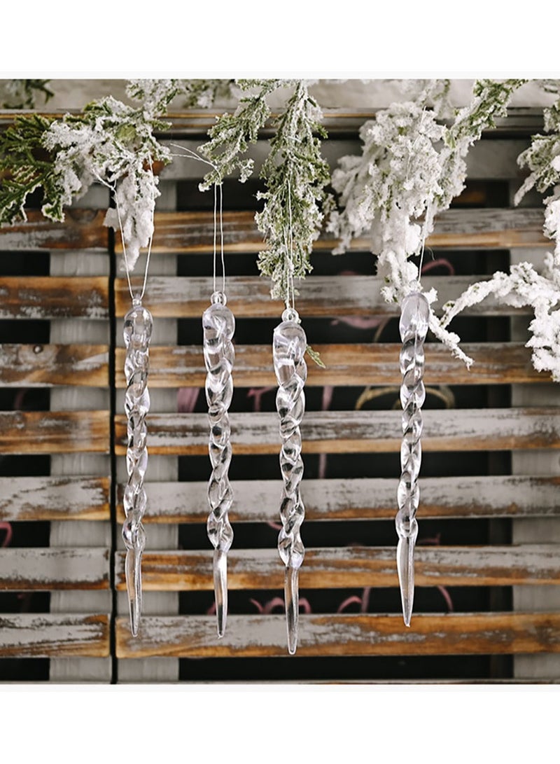 24 Pieces Icicle Ornaments Clear Twisted Icicles Acrylic White Artificial Winter Hanging Decorations Home Holiday Decorations - Image 4