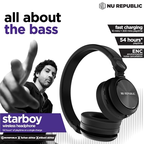 Nu Republic Starboy with 54 Hour Playtime,X-Bass® Technology,40mm Neodymium Drivers,Gaming Mode,Bluetooth V5.4,Dual Pairing,Dual Stereo,Type-C Fast Charging ENC Bluetooth Over Ear Headphones (Black) - Image 2