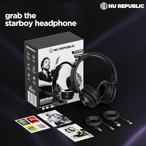 Nu Republic Starboy with 54 Hour Playtime,X-Bass® Technology,40mm Neodymium Drivers,Gaming Mode,Bluetooth V5.4,Dual Pairing,Dual Stereo,Type-C Fast Charging ENC Bluetooth Over Ear Headphones (Black) - Image 4