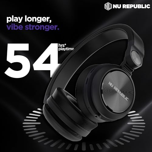 Nu Republic Starboy with 54 Hour Playtime,X-Bass® Technology,40mm Neodymium Drivers,Gaming Mode,Bluetooth V5.4,Dual Pairing,Dual Stereo,Type-C Fast Charging ENC Bluetooth Over Ear Headphones (Black) - Image 5