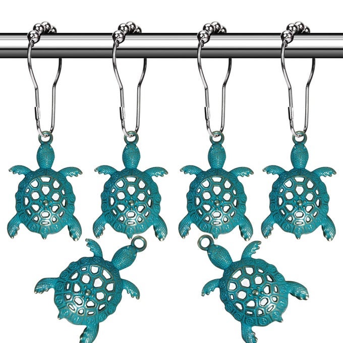 NAUTICAL GREEN SEA TURTLES BEACH THEME SHOWER CURTAIN HOOKS BLUE OCEAN DECOR SHOWER HOOKS FOR SHOWER CURTAIN TROPICAL SHOWER CURTAIN RINGS RUST PROOF SHOWER CURTAIN HANGER CLIPS