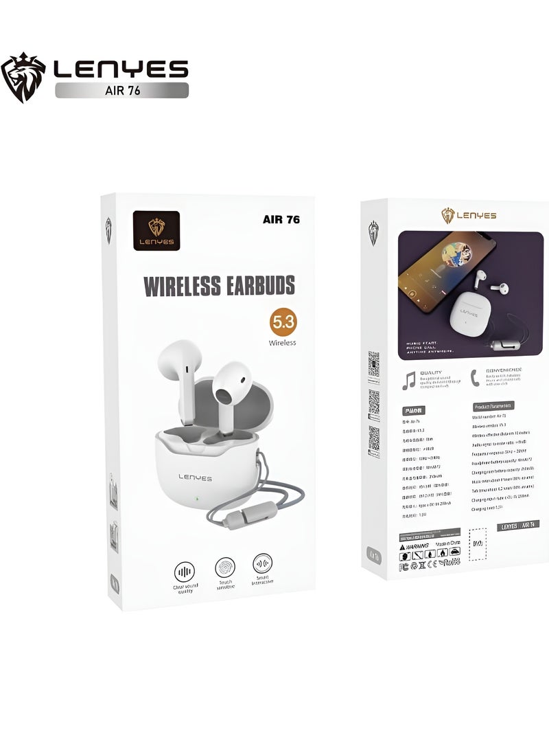 Lenyes - True Wireless Earbuds Model Air76 Bluetooth Bass Boosted Noise Canceling Touch Sensitive Sport Ready 10m Range 4 Hours of Music Sleek White Design for the Best in Life - Image 1