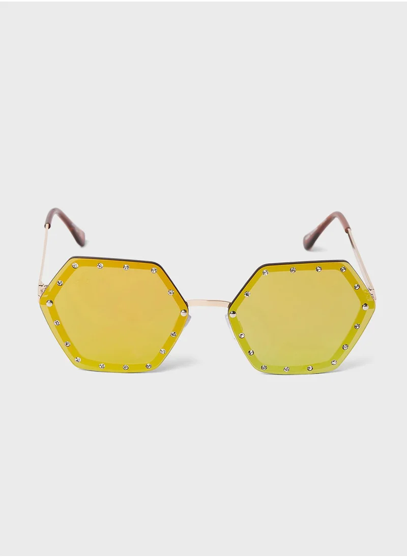 Jeepers Peepers Embellished Hexagon Sunglasses