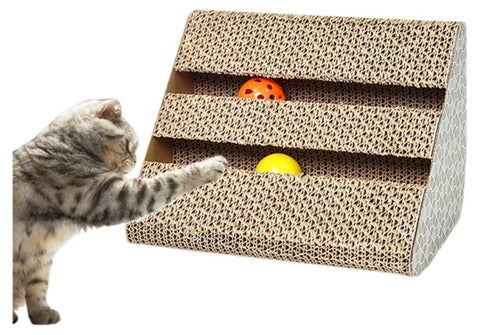 لوح خدش للقطط مصنوع من الورق المموج، لعبة قطط صغيرة مع جرس وكرة