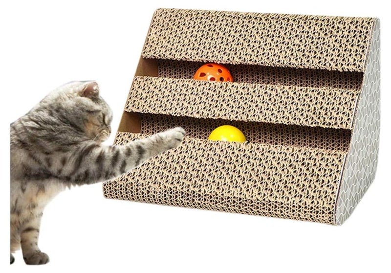 لوح خدش للقطط مصنوع من الورق المموج، لعبة قطط صغيرة مع جرس وكرة - Image 1