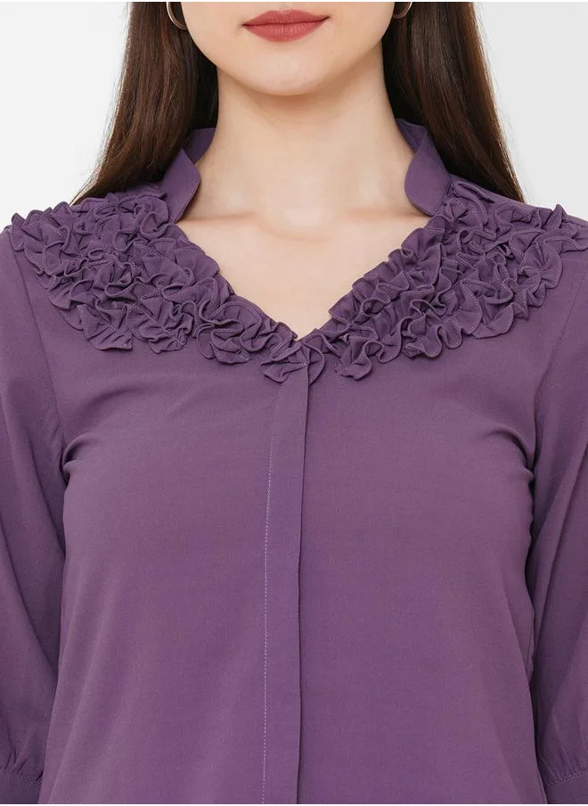 ميش Regular Fit V-Neck Ruffle Detail Shirt by Styli