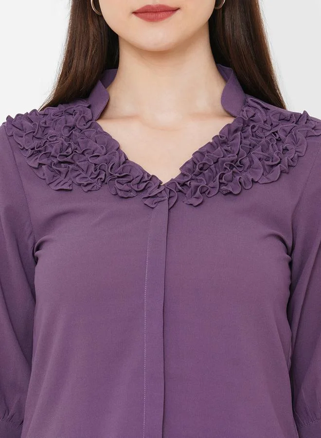 ميش Regular Fit V-Neck Ruffle Detail Shirt