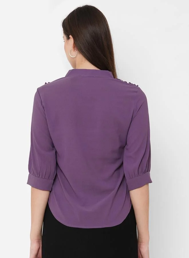 Mish  Regular Fit V-Neck Ruffle Detail Shirt for Women | Best Price UAE