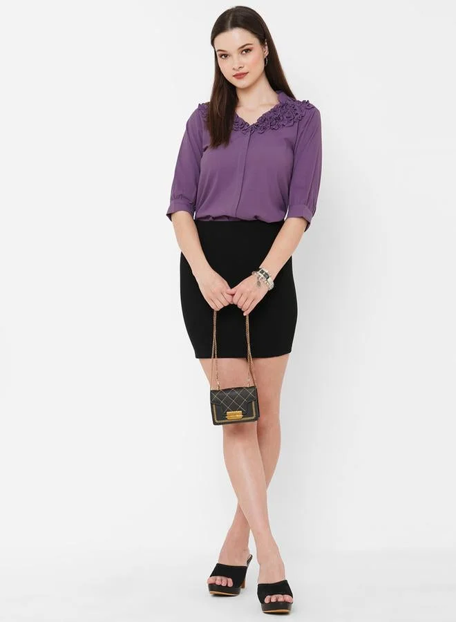 Mish  Regular Fit V-Neck Ruffle Detail Shirt for Women | Best Price UAE