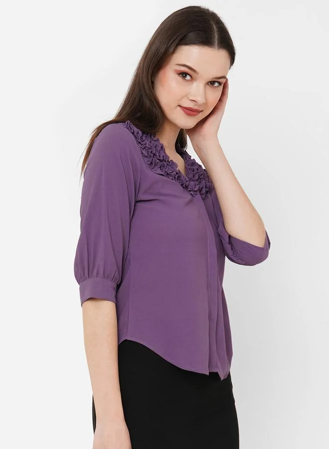 ميش Regular Fit V-Neck Ruffle Detail Shirt