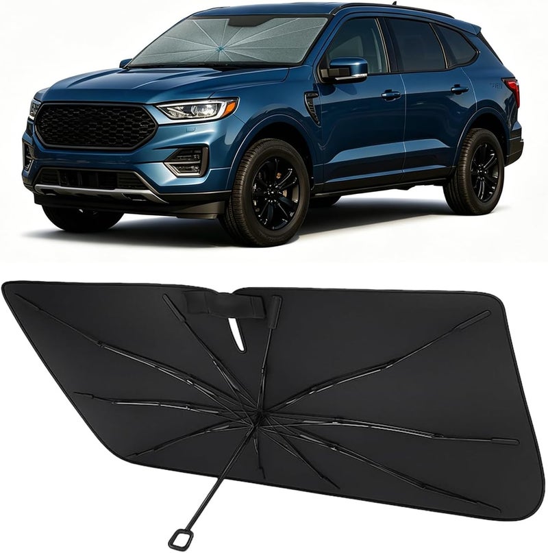 Proadsy Windshield Sun Shade Umbrella for Ford Escape 2020-2025 2026 4-Layer Foldable Car Umbrella Sunshade with Soft TPU Handle Spring Structure Crystal Cooling Material Protect Car from Rays & Heat - Image 1