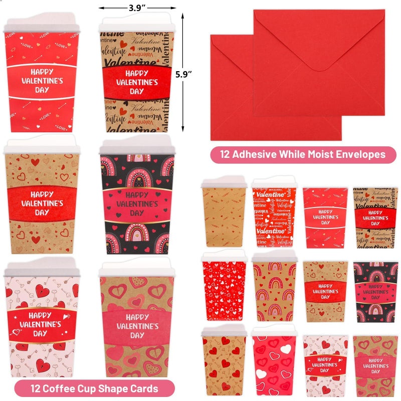WorldBazaar Coffee Gift Card Holders Valentines 12 Pack Kraft Cards for Teachers Valentines Day Gifts for Employees - Image 2