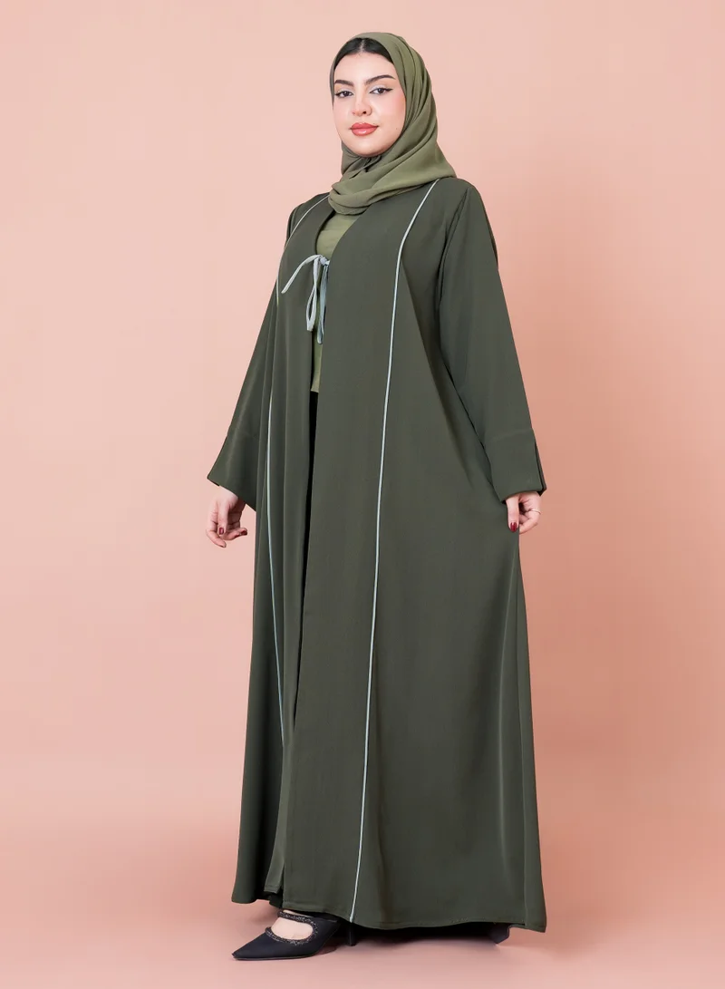 IKKXA Front Tie Open Casual Abaya AIK27 Green