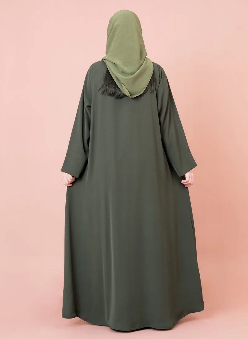 IKKXA Front Tie Open Casual Abaya AIK27 Green