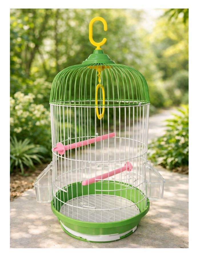 Petto Metal Round Hanging Bird Cage with Perch & Feeders – 23 × 50 cm - Image 2
