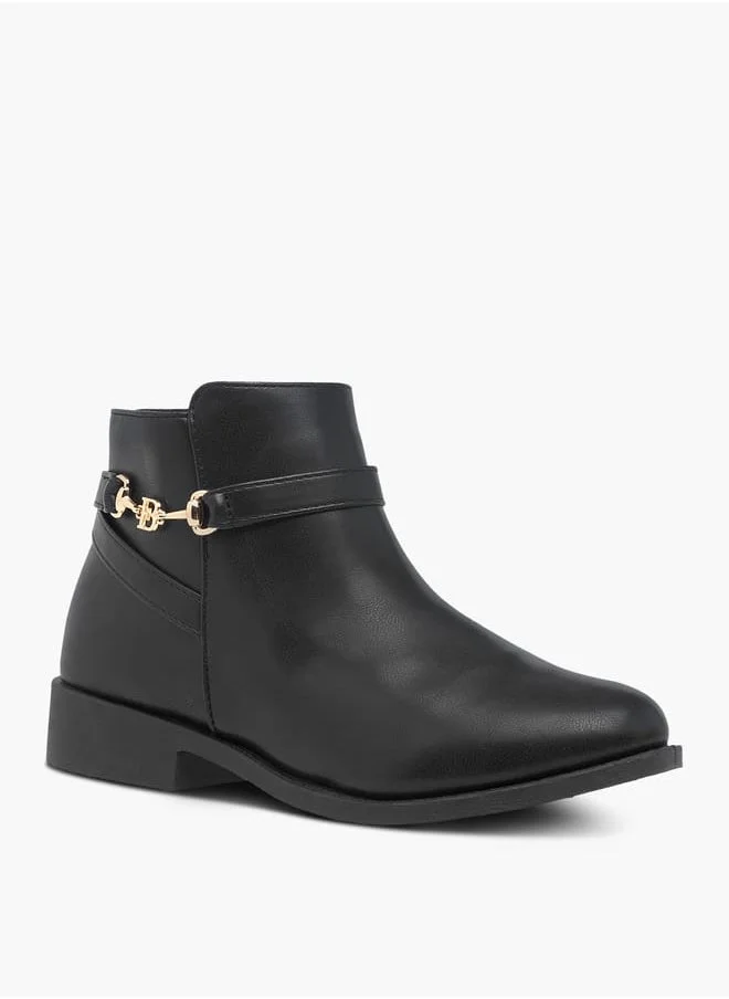 Flora Bella By Shoexpress Women Textured Ankle Boots with Zip Closure and Metal Accent