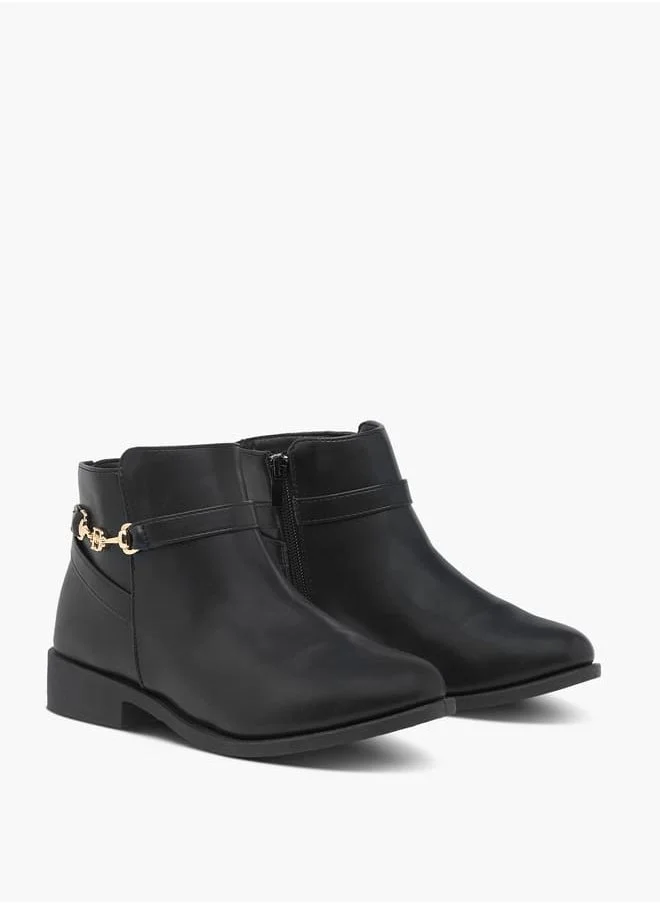 Flora Bella By Shoexpress Women Textured Ankle Boots with Zip Closure and Metal Accent