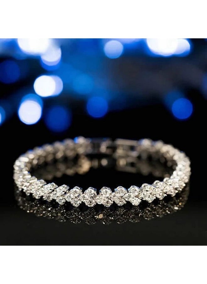 Shining Diva Fashion - Shining Diva Fashion Platinum Plated Crystal Bangle Bracelet for Women and Girls (14677b) - Image 1