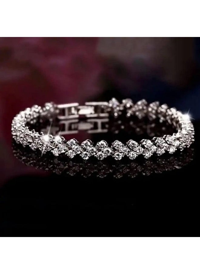 Shining Diva Fashion - Shining Diva Fashion Platinum Plated Crystal Bangle Bracelet for Women and Girls (14677b) - Image 1