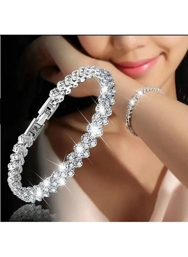 Shining Diva Fashion - Shining Diva Fashion Platinum Plated Crystal Bangle Bracelet for Women and Girls (14677b) - Image 1
