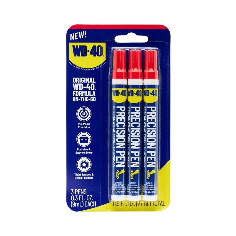 WD-40 Original Formula- Precision Pen On-The-Go, Lubrication with Pin-Point Precision, Controlled Flow. Portable, Easy to Hold, Easy to Store, Ideal for Small and Tights Spaces, 0.3 fl oz [3-Pack] - Image 1