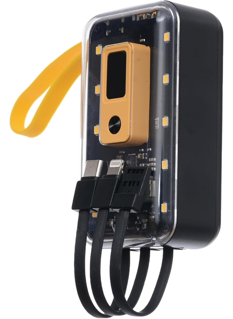 جي باور باور بانك G-Power GP-PB015 بإضاءة LED شفافة، سعة 10000 مللي أمبير، منفذان (USB وType-C)، مزود بثلاثة كابلات مدمجة، شحن سريع 22.5 واط، لون أسود - Image 1