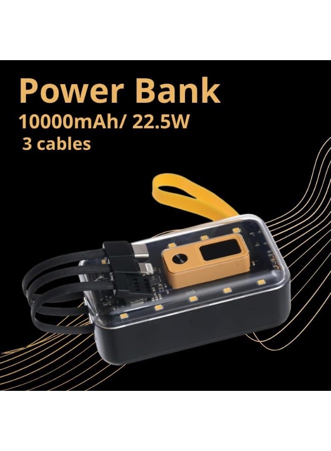 جي باور باور بانك G-Power GP-PB015 بإضاءة LED شفافة، سعة 10000 مللي أمبير، منفذان (USB وType-C)، مزود بثلاثة كابلات مدمجة، شحن سريع 22.5 واط، لون أسود - Image 5