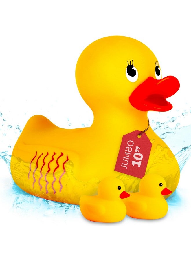ArtCreativity Jumbo Rubber Ducky Bath Toy - 10 Inch Giant Rubber Duck with 2 Mini Duckies - Classic Large Rubber Duck for Fun-Filled Baths - Bath Toys for Kids Ages 3 and Up - Image 1