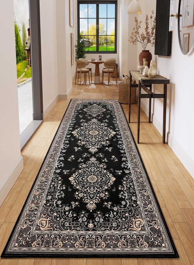 HOMORE Vintage Tribal Runner Rug-2x6 Hallway Runner Rug for Entryway Non Slip Washable Bedroom Rug Faux Wool Low Pile Floor Carpet Runner for Kitchen Indoor Front Entrance Laundry, Black - Image 4