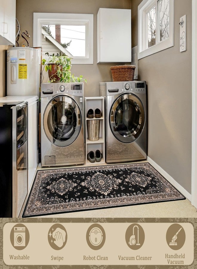 HOMORE Vintage Tribal Runner Rug-2x6 Hallway Runner Rug for Entryway Non Slip Washable Bedroom Rug Faux Wool Low Pile Floor Carpet Runner for Kitchen Indoor Front Entrance Laundry, Black - Image 3