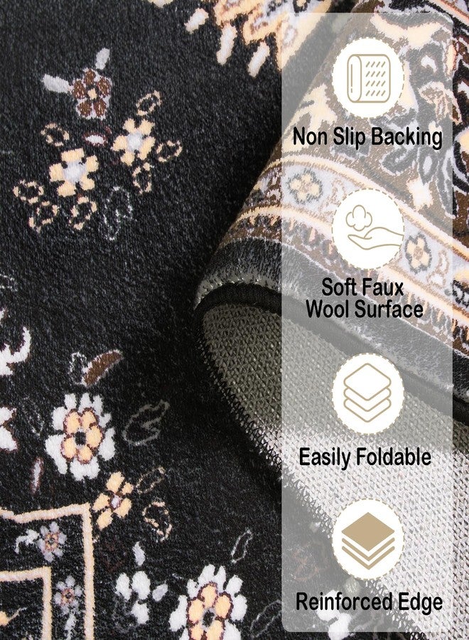 HOMORE Vintage Tribal Runner Rug-2x6 Hallway Runner Rug for Entryway Non Slip Washable Bedroom Rug Faux Wool Low Pile Floor Carpet Runner for Kitchen Indoor Front Entrance Laundry, Black - Image 2