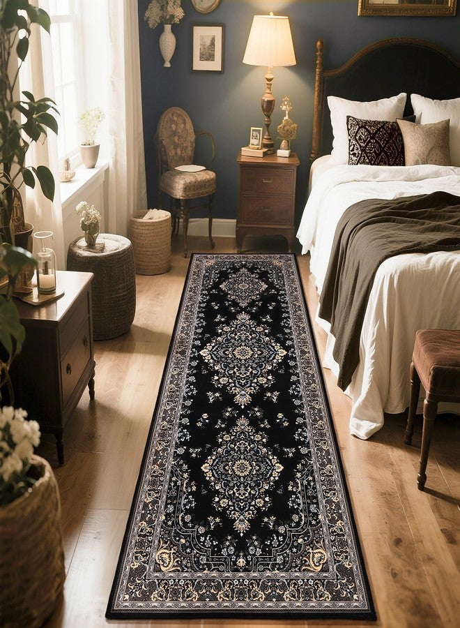 HOMORE Vintage Tribal Runner Rug-2x6 Hallway Runner Rug for Entryway Non Slip Washable Bedroom Rug Faux Wool Low Pile Floor Carpet Runner for Kitchen Indoor Front Entrance Laundry, Black - Image 5