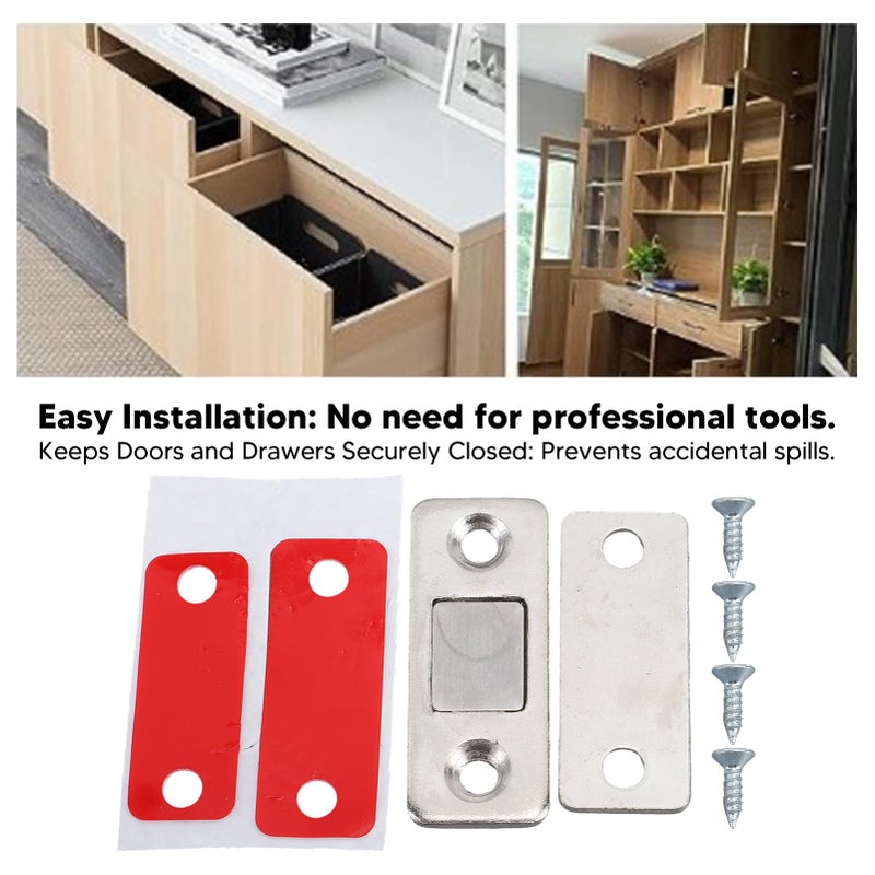 Ultra Thin Stainless Steel Magnetic Door Catch Strong Hold For Kitchen Cabinets Wardrobes 8 Pack - Image 4