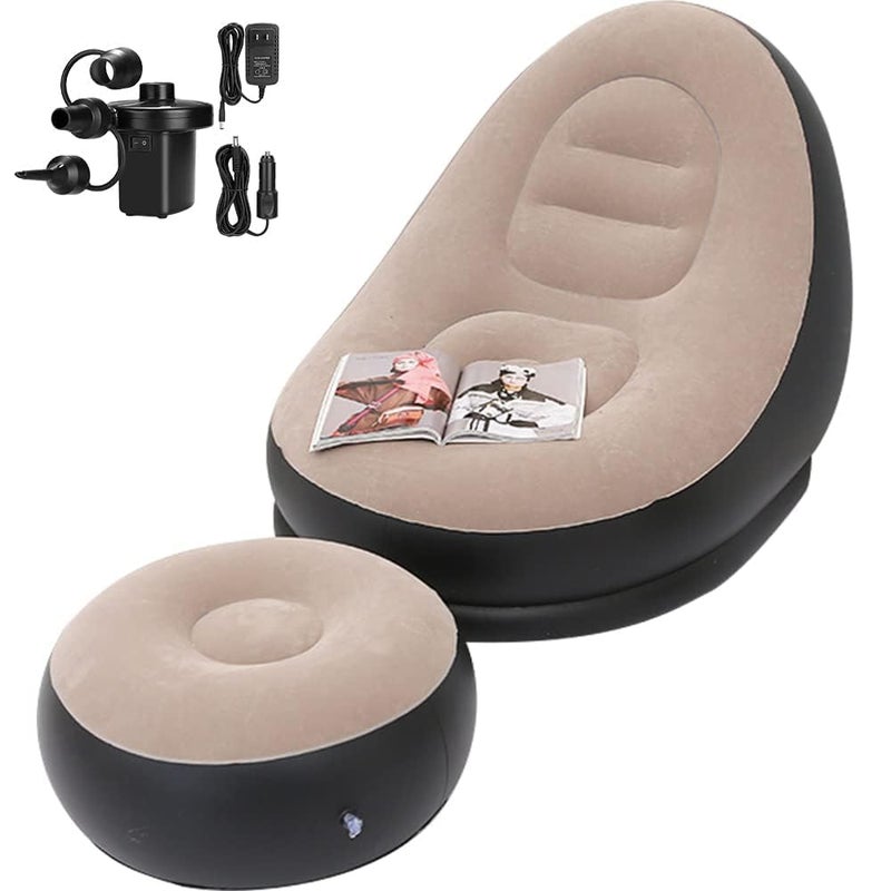 Generic Recliner Sofa with Footstool Inflatable Lounge Chair with Air Pump for Home Camping Portable Lightweight Lounge Chair for Home Living Room Outdoor Use  - Image 1