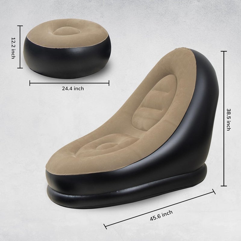 Generic Recliner Sofa with Footstool Inflatable Lounge Chair with Air Pump for Home Camping Portable Lightweight Lounge Chair for Home Living Room Outdoor Use  - Image 2