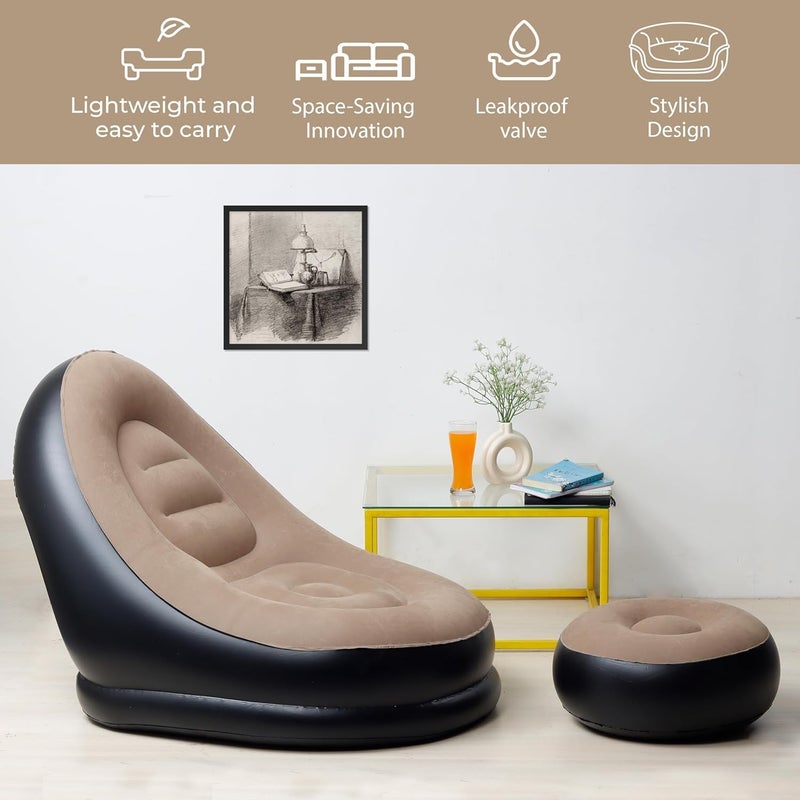 Generic Recliner Sofa with Footstool Inflatable Lounge Chair with Air Pump for Home Camping Portable Lightweight Lounge Chair for Home Living Room Outdoor Use  - Image 5