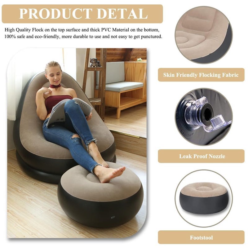 Generic Recliner Sofa with Footstool Inflatable Lounge Chair with Air Pump for Home Camping Portable Lightweight Lounge Chair for Home Living Room Outdoor Use  - Image 3