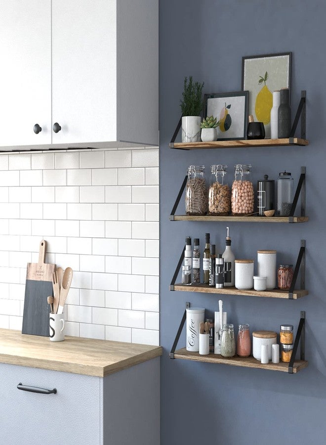 والنيتشر أرفف عائمة من Wallniture طراز Bora، مقاس 24 بوصة × 6 بوصات، مجموعة من 4 أرفف، وحدة رفوف صغيرة لغرفة المعيشة أو المكتب أو غرفة النوم، ديكور حائط من الخشب الطبيعي المحروق الريفي مع دعامة معدنية للرفوف. - Image 4