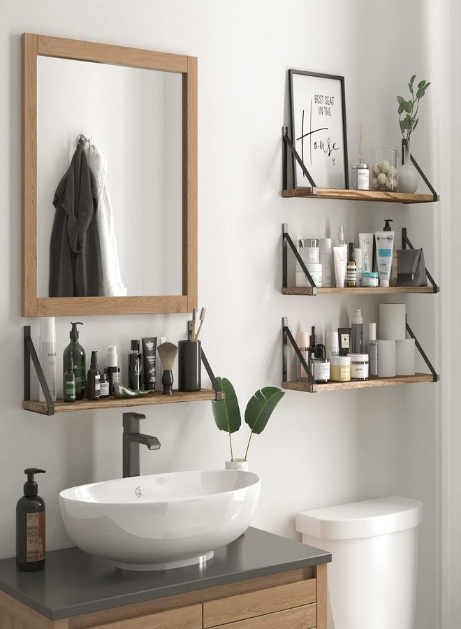 والنيتشر أرفف عائمة من Wallniture طراز Bora، مقاس 24 بوصة × 6 بوصات، مجموعة من 4 أرفف، وحدة رفوف صغيرة لغرفة المعيشة أو المكتب أو غرفة النوم، ديكور حائط من الخشب الطبيعي المحروق الريفي مع دعامة معدنية للرفوف. - Image 3
