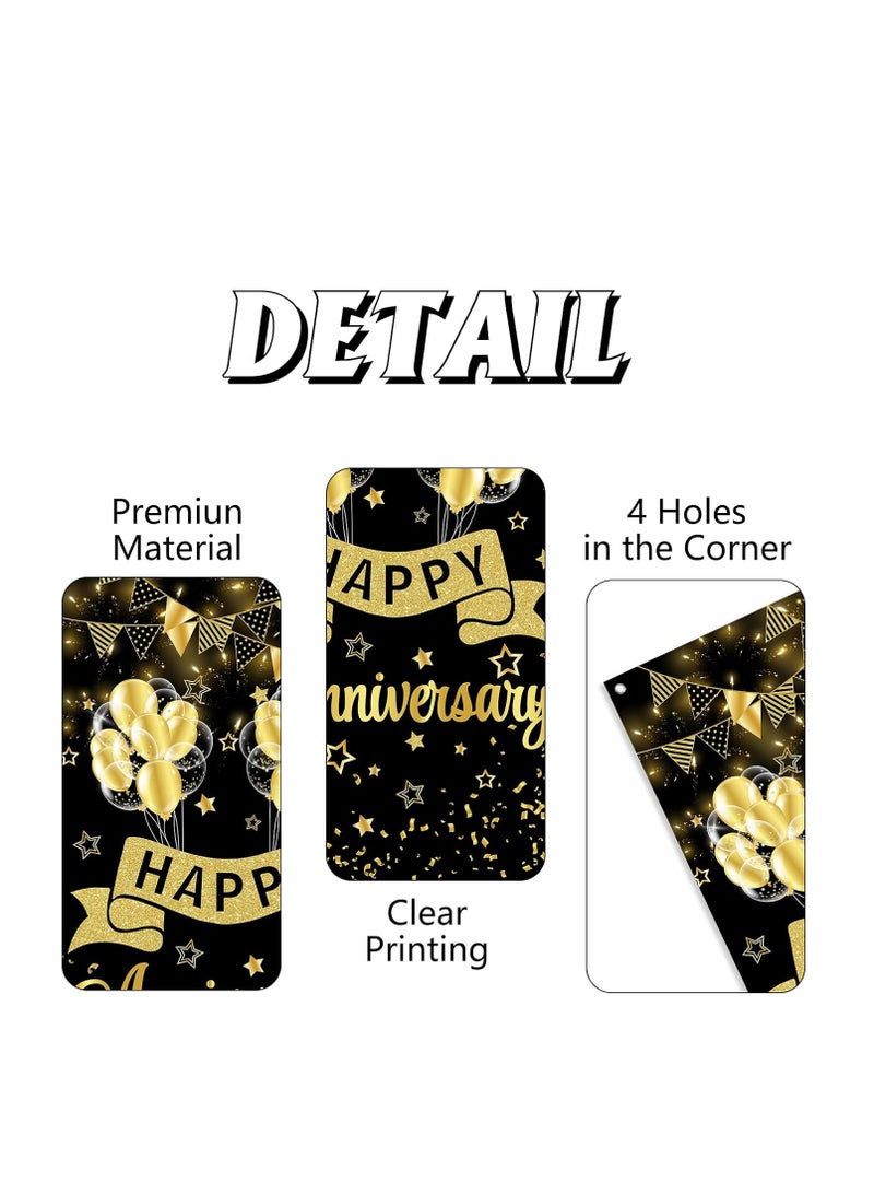 MIXDE Happy Anniversary Door Banner Backdrop Decorations,Large Wedding Anniversary Party Door Cover Sign Supplies,Black Gold Anniversary Photo Booth Poster,Party Supplies - Image 2