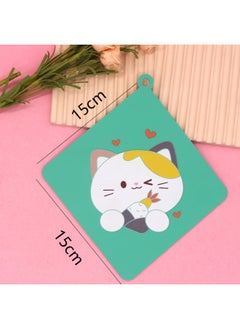 Kitchen Heat Insulation Mat Cute Coaster Cartoon Bowl Mat Silicone Anti-scalding Placemat Silicone Tea Mat Household Bowl Plate Mat-Specifications:Square Love Cat Bowl Mat 15CM