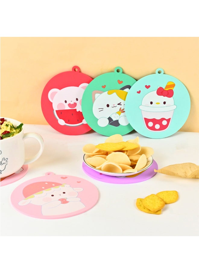 Generic - Kitchen Heat Insulation Mat Cute Coaster Cartoon Bowl Mat Silicone Anti-scalding Placemat Silicone Tea Mat Household Bowl Plate Mat-Specifications:Square Love Cat Bowl Mat 15CM - Image 1