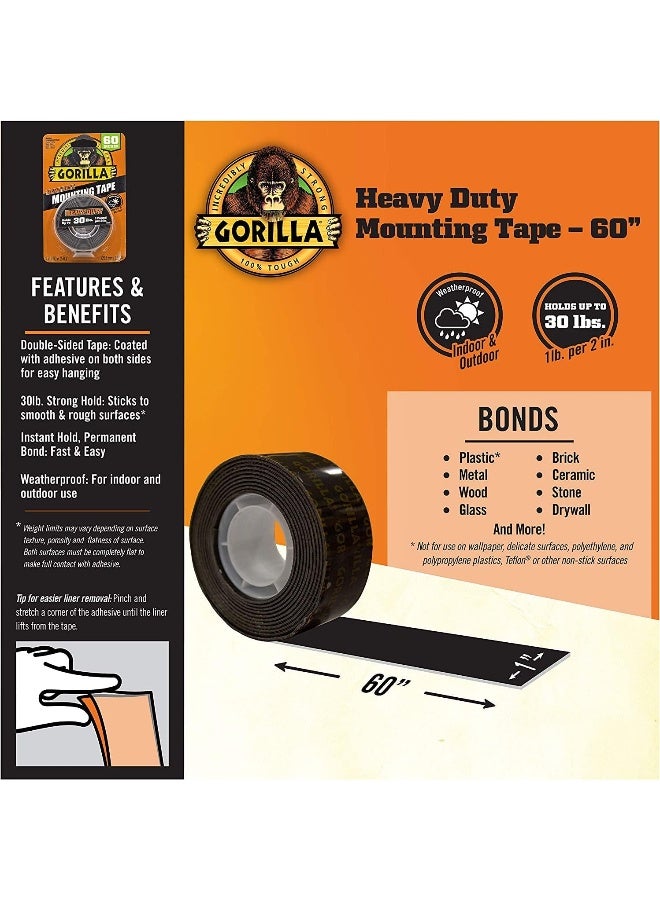 Gorilla Heavy Duty Double Sided Mounting Tape, 1" x 60" - Image 4