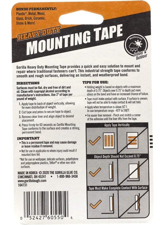Gorilla Heavy Duty Double Sided Mounting Tape, 1" x 60" - Image 2