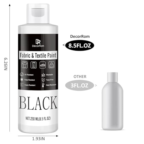 DecorRom Black Fabric Paint - 8.5 oz Permanent, Non-Toxic Textile Paint for Clothes, DIY Fabric Painting on T-shirts, Shoes, Leather, Jeans, Bags, Canvas - Image 2
