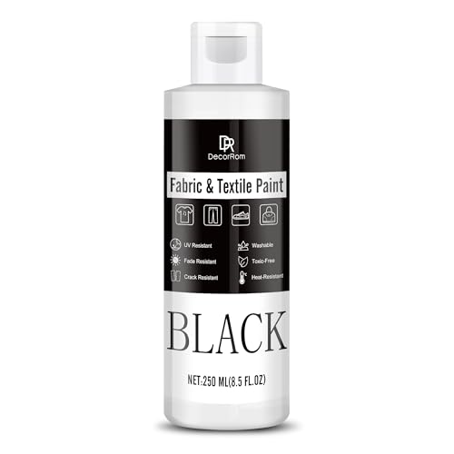 DecorRom Black Fabric Paint - 8.5 oz Permanent, Non-Toxic Textile Paint for Clothes, DIY Fabric Painting on T-shirts, Shoes, Leather, Jeans, Bags, Canvas - Image 1